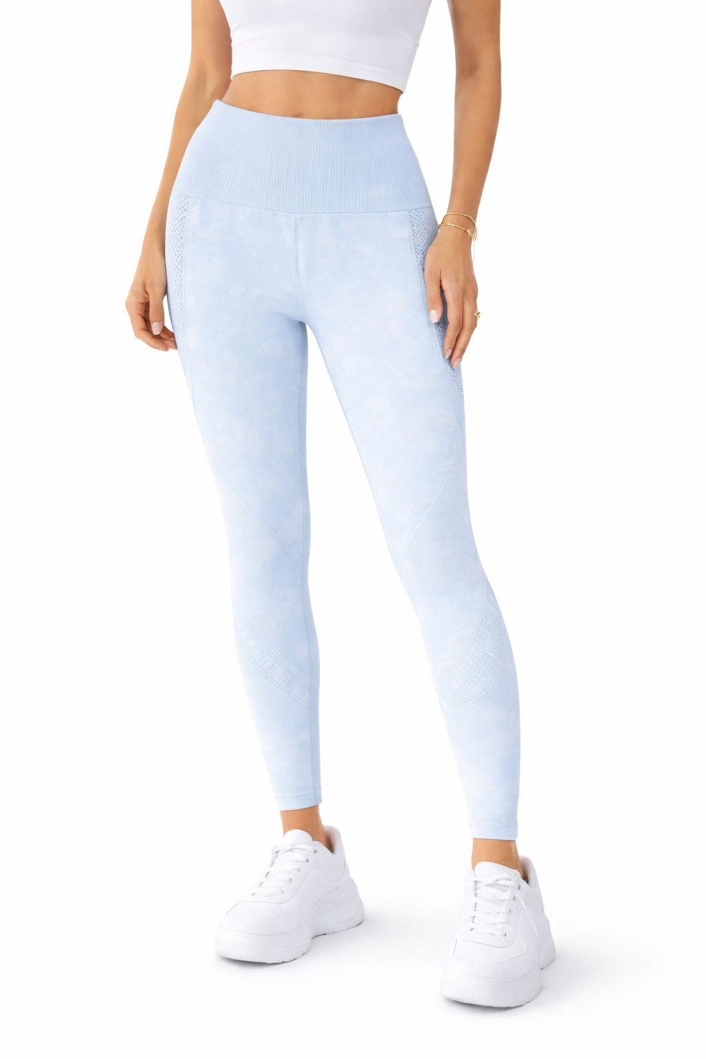 لگ زنانه ورزشی فاق‌بلند آبی طرح‌دار Seamless | لگ جذب باشگاهی ترند