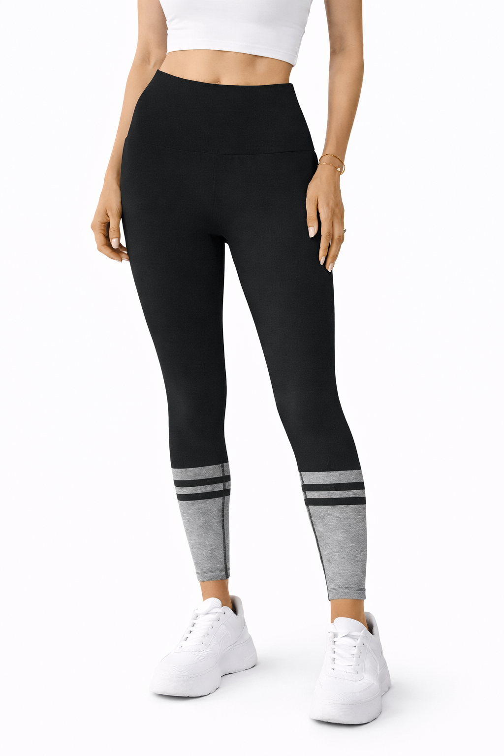لگ زنانه ورزشی فاق‌بلند مشکی طوسی Seamless | لگ جذب باشگاهی شیک و ترند