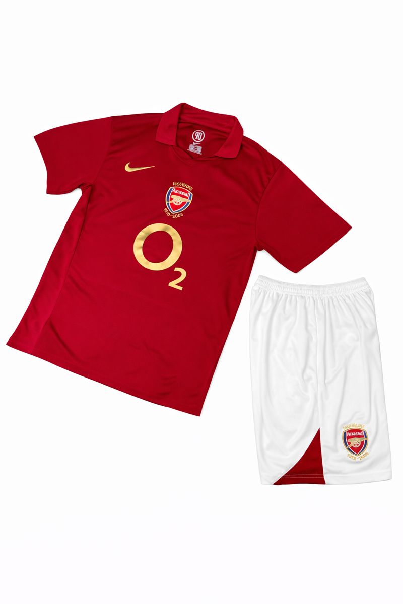 کیت آرسنال زرشکی O2 نایک اورجینال| ست تیشرت و شورت Arsenal 2005–2006 (Highbury)