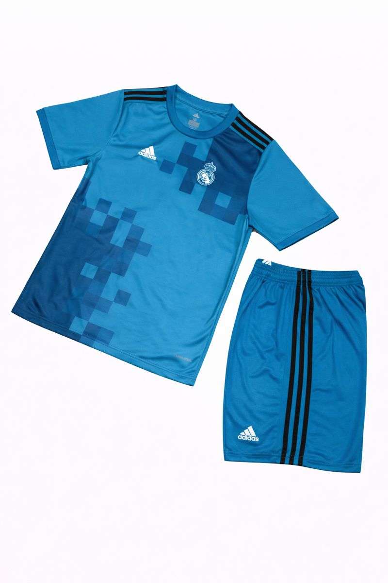 کیت رئال مادرید آبی پیکسلی اورجینال| لباس سوم | ست پیراهن و شورت
