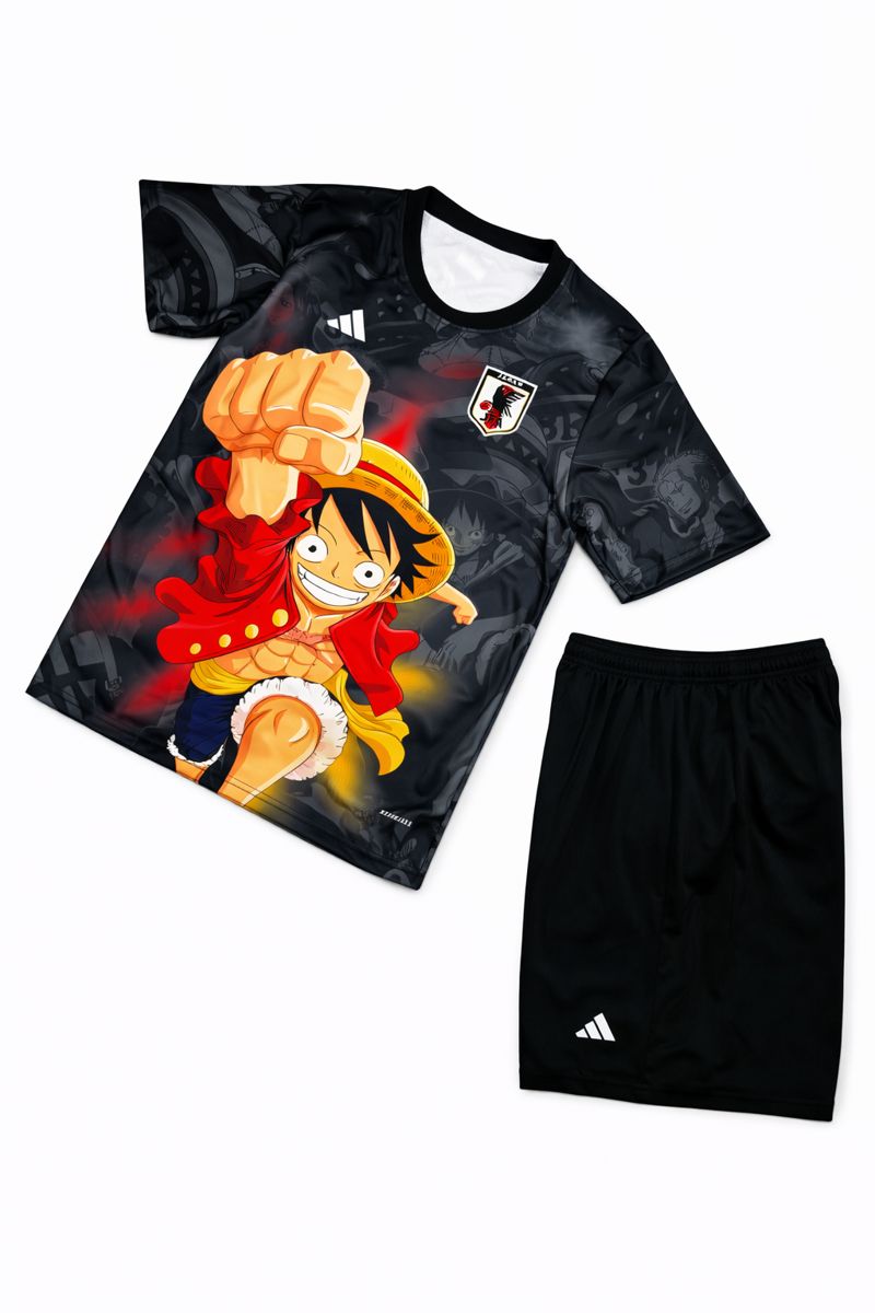 کیت فانتزی فوتبالی طرح One Piece لوفی مشکی اورجینال| لباس انیمه‌ای
