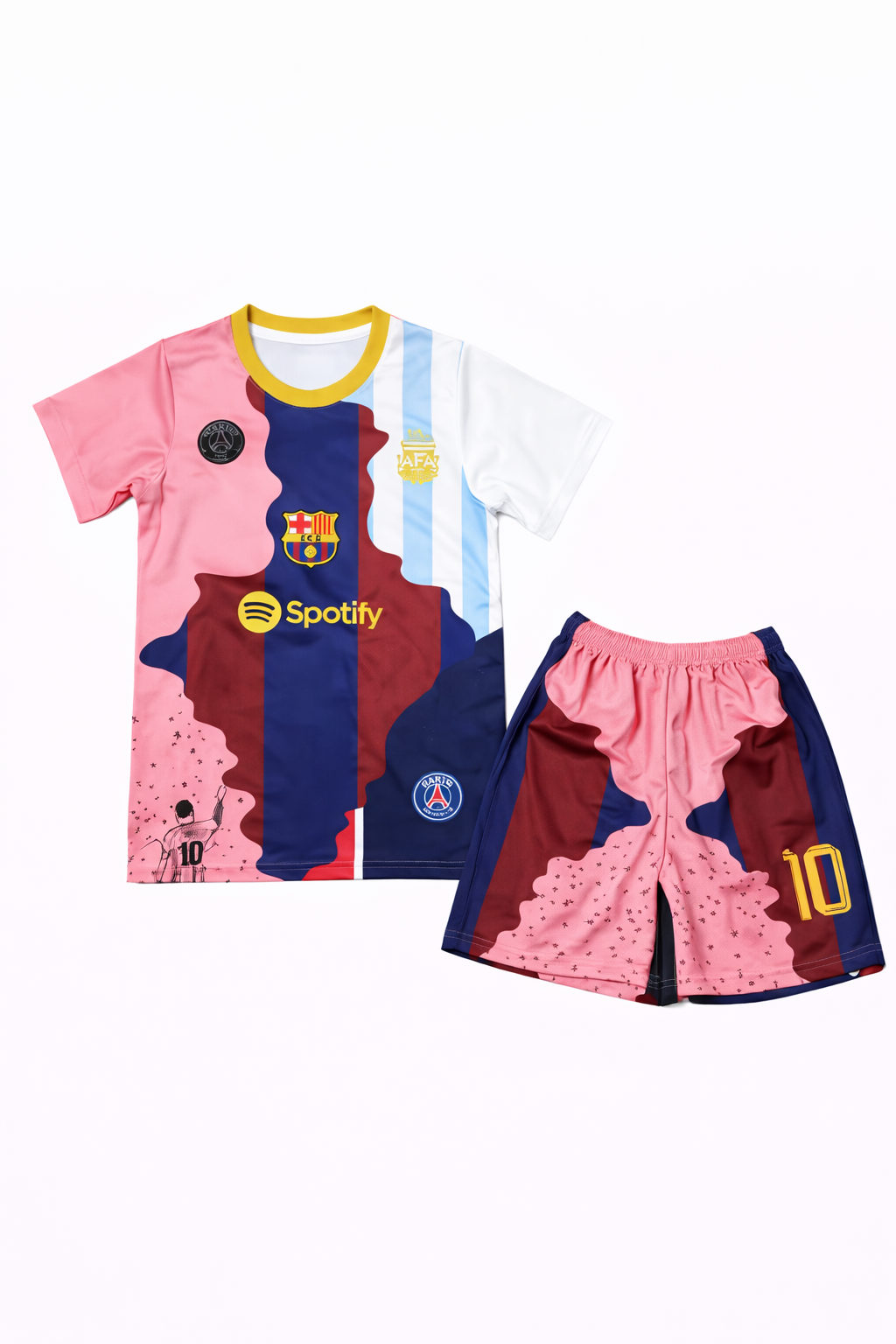 کیت فوتبال بارسلونا طرح مسی اورجینال| ست پیراهن و شورت | ادیشن فانتزی هواداری