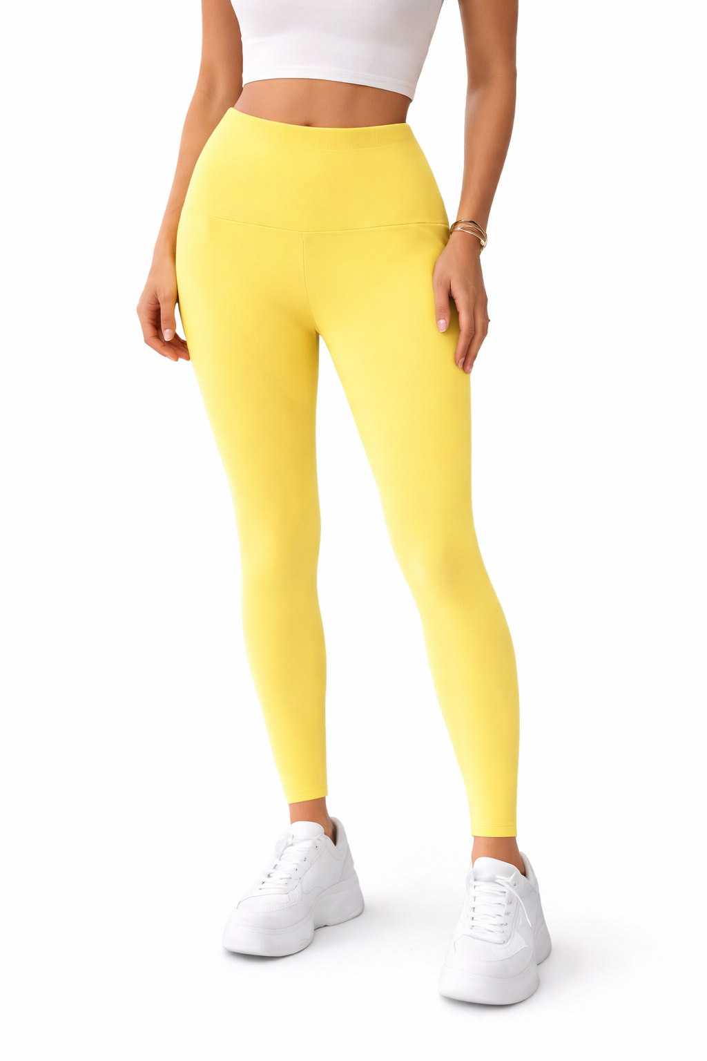 لگ ورزشی زنانه زرد کره‌ای وارداتی| لگ جذب فیتنس و یوگا با کمر پهن و فرم‌دهی عالی