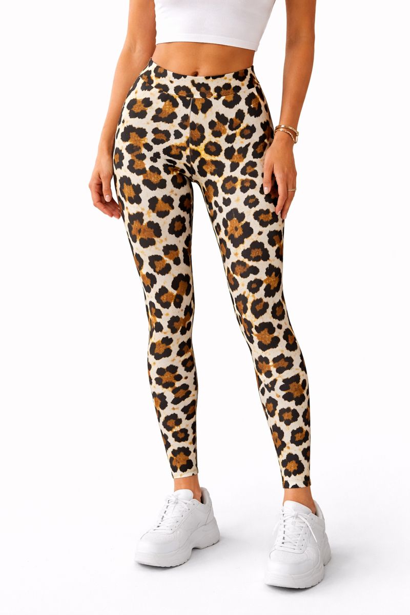 لگ ورزشی زنانه فاق بلند طرح پلنگی کلاسیک وارداتی پشت چین | لگ جذب باشگاهی و یوگا